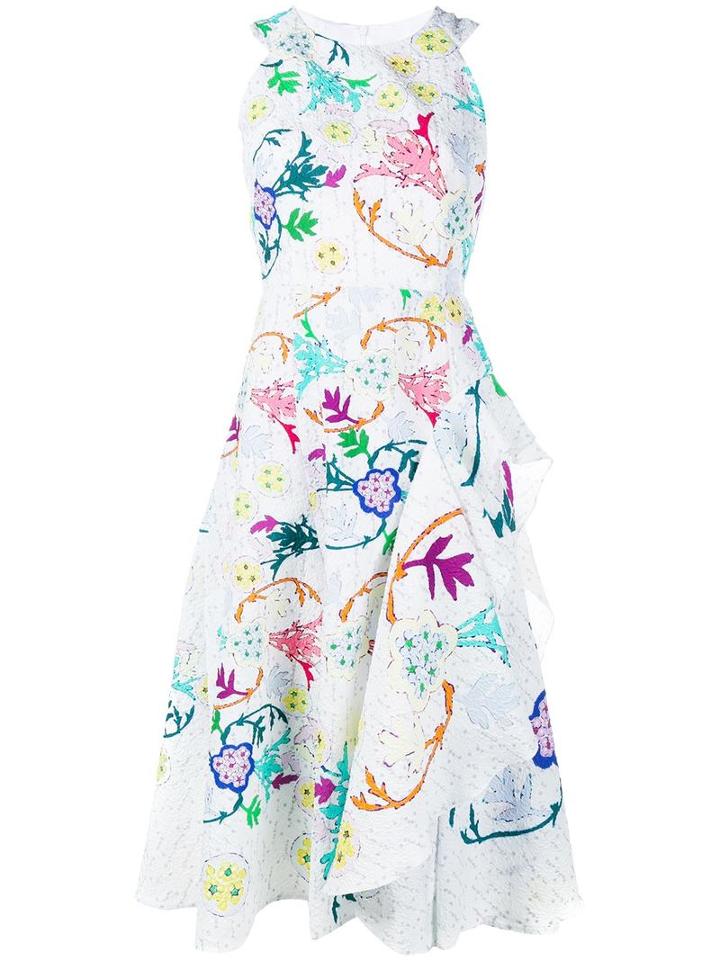 Peter Pilotto Floral Print Draped Dress, Women's, Size: 10, White, Polyamide/polyester/acetate/viscose