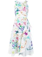 Peter Pilotto Floral Print Draped Dress, Women's, Size: 10, White, Polyamide/polyester/acetate/viscose