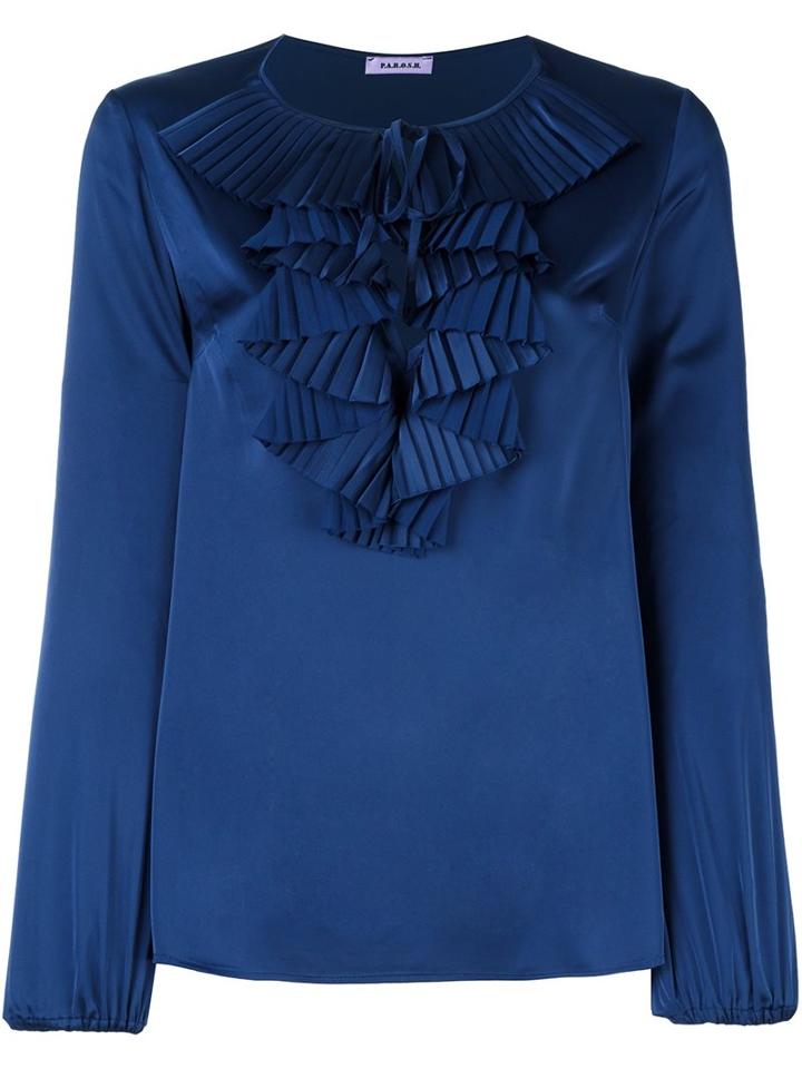 P.a.r.o.s.h. Ruffle Neck Blouse, Women's, Size: Xs, Blue, Polyester