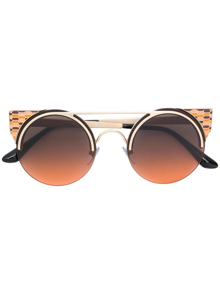 Bulgari Enamelled Cat Eye Sunglasses - Metallic