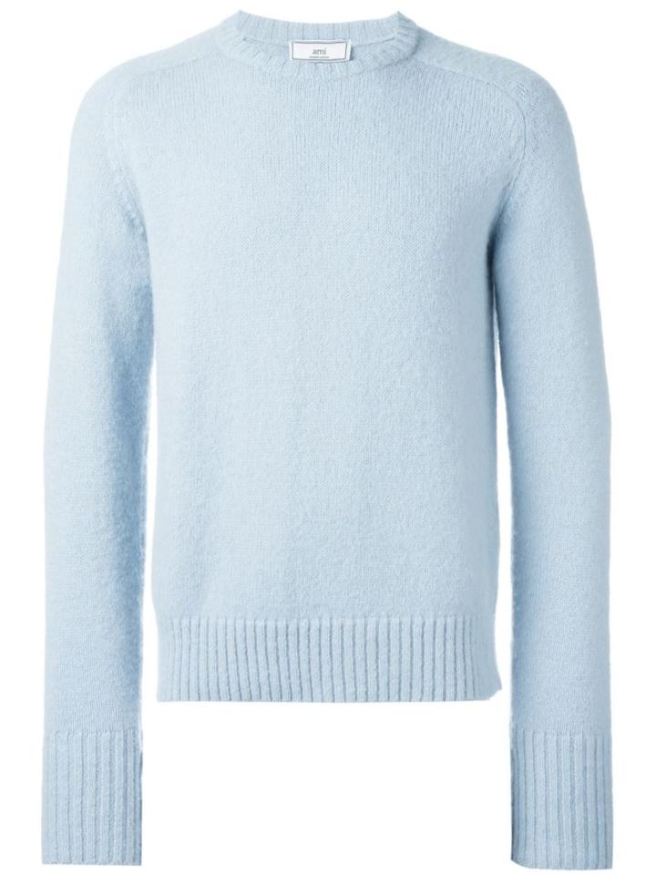 Ami Alexandre Mattiussi Crew Neck Jumper, Men's, Size: Xs, Blue, Polyamide/wool/alpaca