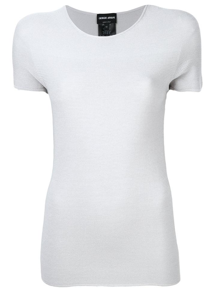 Giorgio Armani - Ribbed Top - Women - Polyester/viscose - 44, Grey, Polyester/viscose