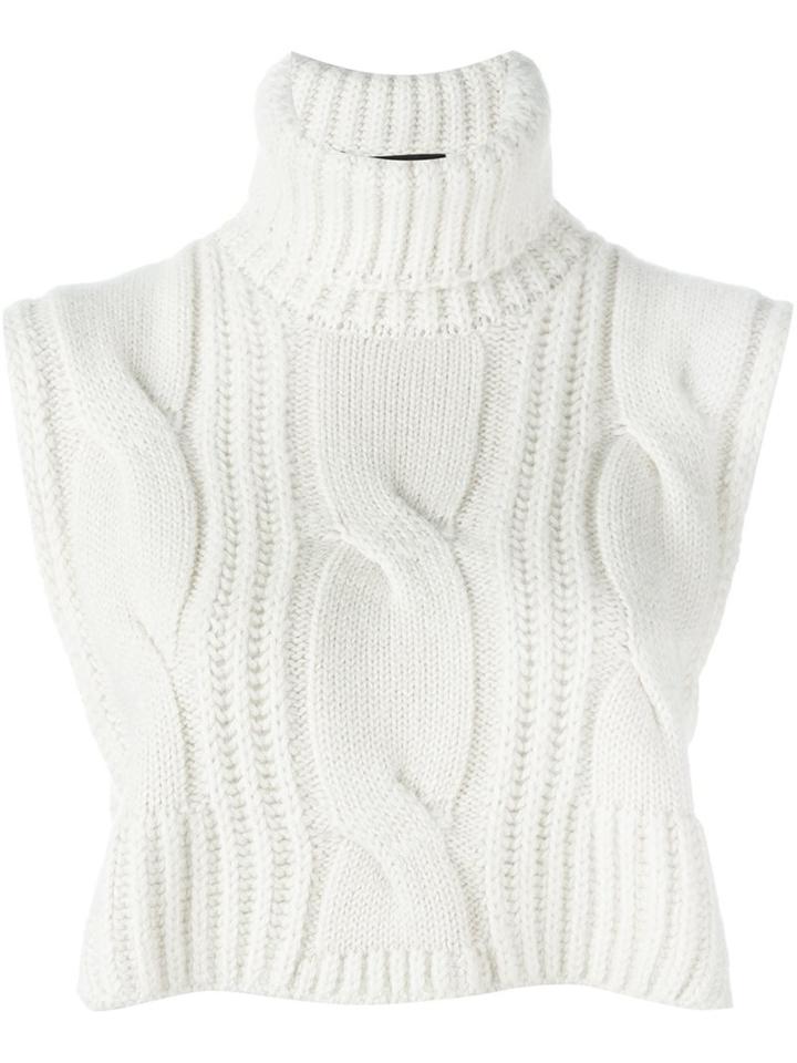 Cédric Charlier Roll Neck Cropped Blouse, Women's, Size: 40, White, Wool/alpaca