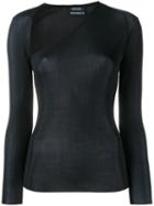Anthony Vaccarello Asymmetric Neck Long Sleeve Top, Women's, Size: Small, Black, Viscose