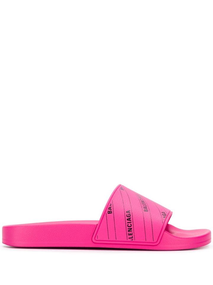 Balenciaga Logo Print Slides - Pink