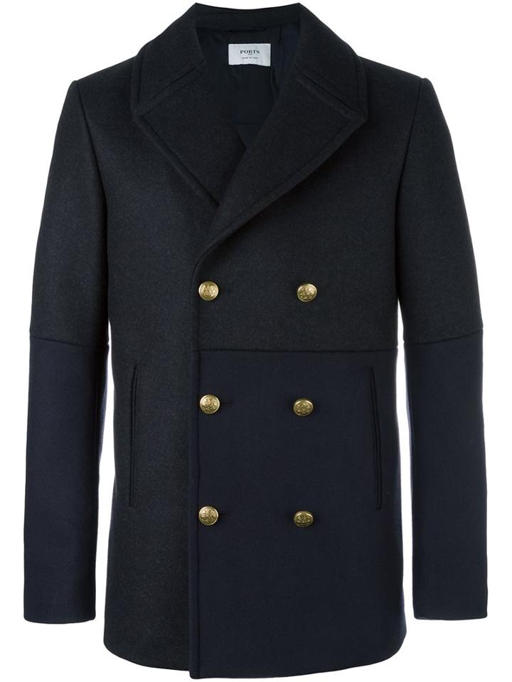 Ports 1961 Double Breasted Coat, Men's, Size: 46, Black, Polyamide/polyester/cupro/virgin Wool