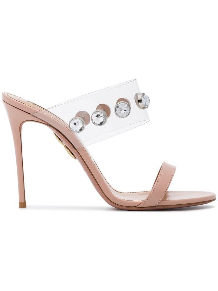 Aquazzura Pink Galaxy 105 Pvc Crystal Leather Mules