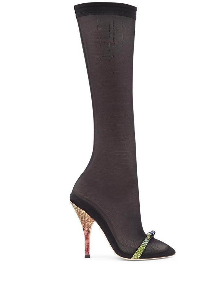 Marco De Vincenzo Sock Sandal With Bow And Strass Rainbow Heel - Black