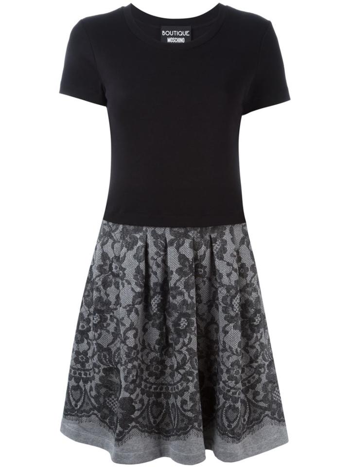 Boutique Moschino Flared Printed Dress, Women's, Size: 38, Black, Cotton