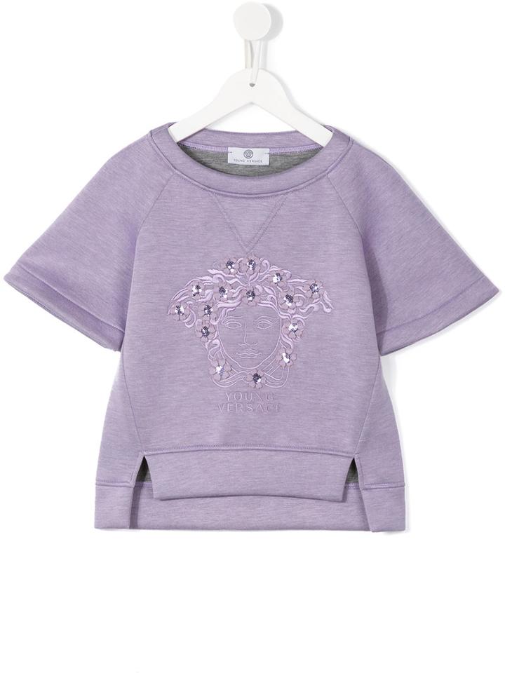 Young Versace Medusa Shortsleeved Sweatshirt, Toddler Girl's, Size: 4 Yrs, Pink/purple