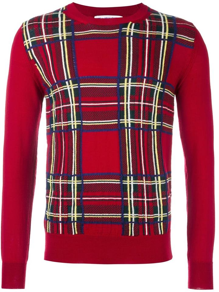 Comme Des Garçons Shirt Boy Plaid Jumper, Size: Medium, Red, Acrylic/wool