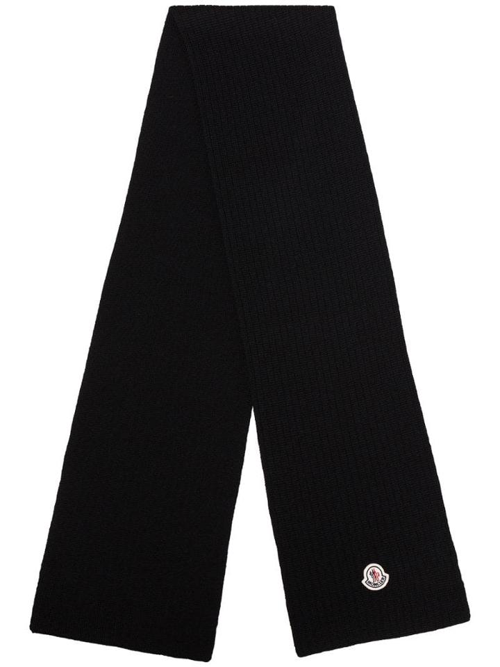 Moncler Logo Patch Wool Scarf - Black