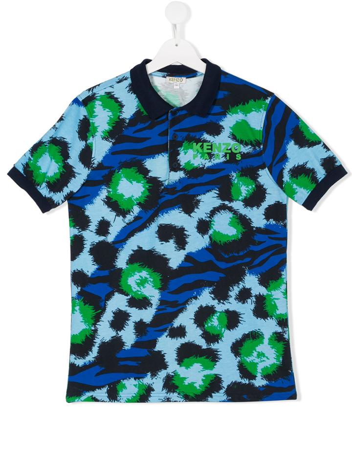 Kenzo Kids Teen Tiger Stripes Polo Shirt - Blue