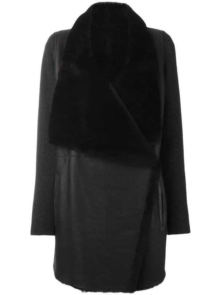 Yves Salomon Thick Lapel Mid Coat, Women's, Size: 38, Black, Lamb Skin/wool/cashmere/lamb Fur