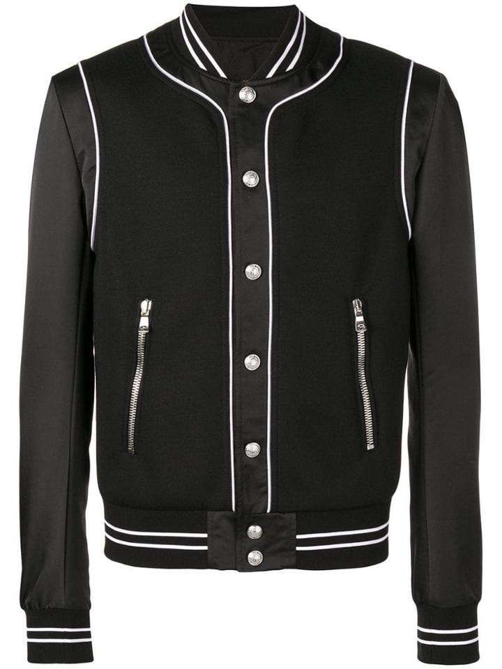 Balmain Contrast Piping Bomber Jacket - Black