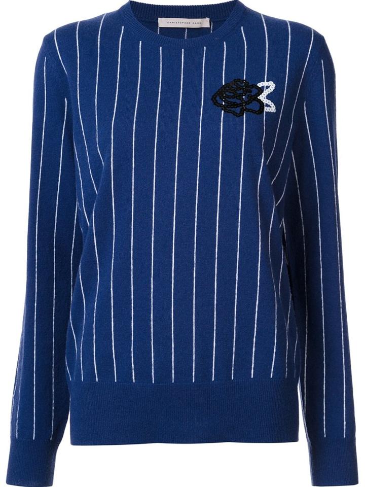 Christopher Kane Rose Embroidered Sweater, Women's, Size: Medium, Blue, Wool