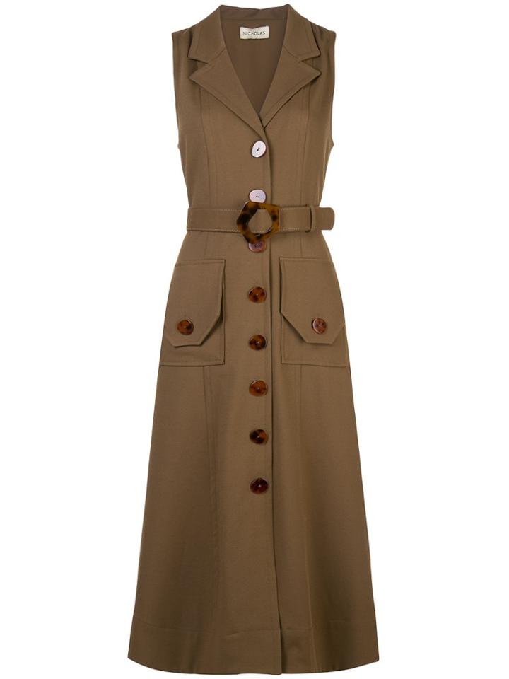 Nicholas Tortoise Buttons Dress - Green