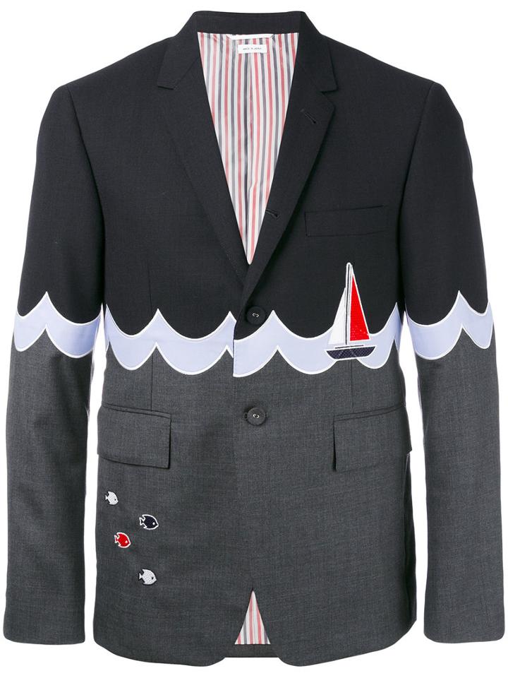 Thom Browne - Boat Motif Blazer - Men - Cotton/cupro/wool - 3, Blue, Cotton/cupro/wool