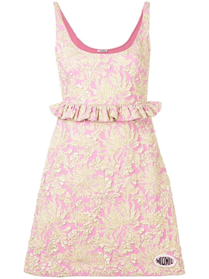 Miu Miu Floral Embroidered Mini Dress - Pink