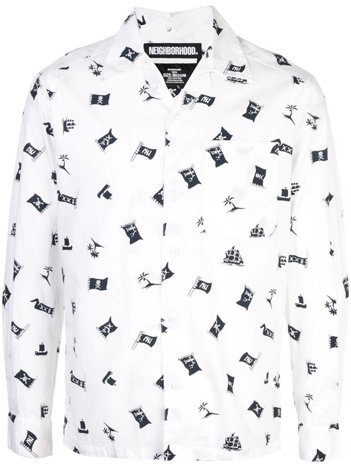 Neighborhood Pirate Flag Print Shirt - White