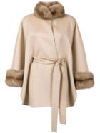 J. Mendel Fur Detailing Belted Cape, Women's, Nude/neutrals, Cashmere/sable
