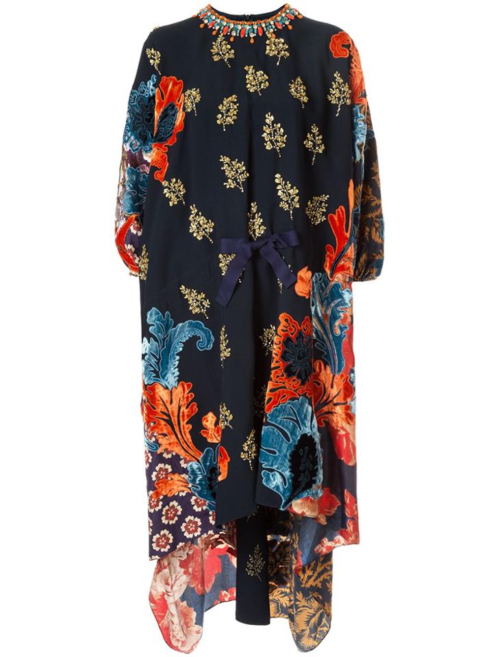Biyan Printed Silk Midi Dress - Blue