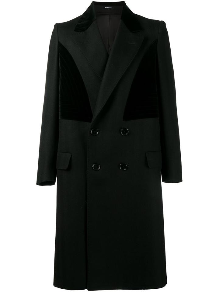 Alexander Mcqueen Contrast Panel Coat, Men's, Size: 52, Black, Cotton/viscose/virgin Wool