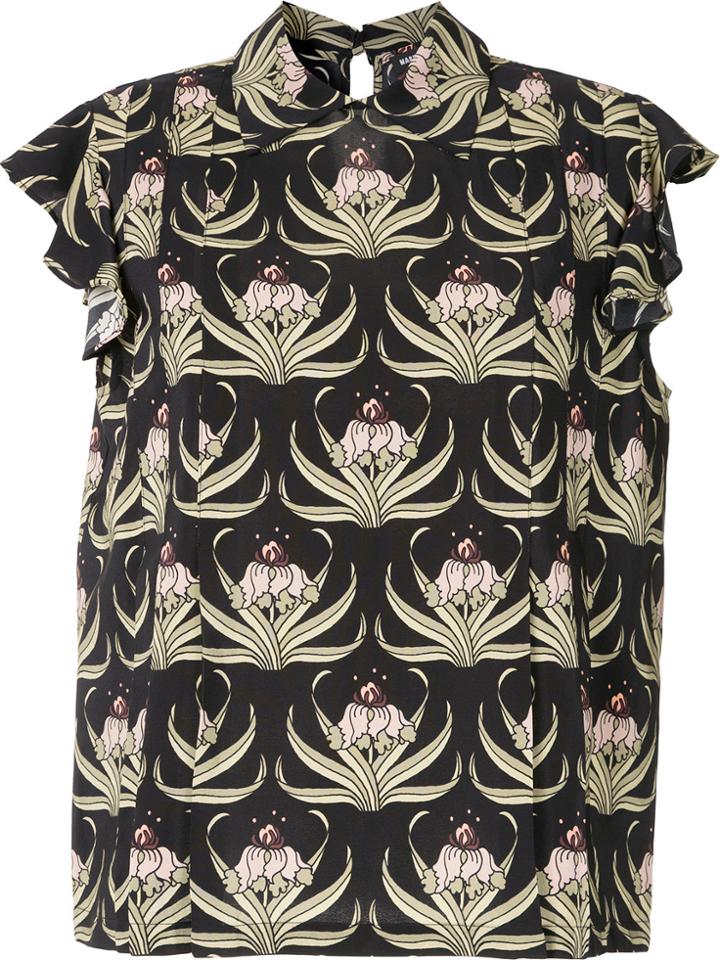 Markus Lupfer Printed Ruffle Sleeve Blouse - Black