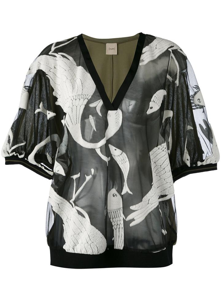 Nude - Animals Print Sheer Blouse - Women - Cotton/polyamide - 44, Green, Cotton/polyamide