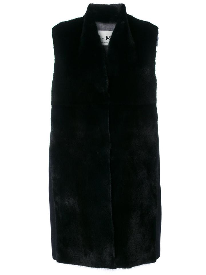 Manzoni 24 - Sleeveless Panelled Coat - Women - Mink Fur/cashmere/wool - 44, Blue, Mink Fur/cashmere/wool