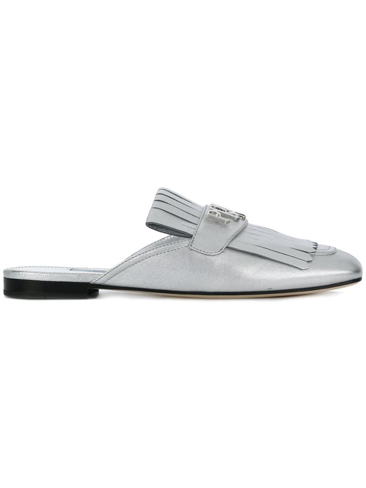 Prada Fringed Mules - Metallic