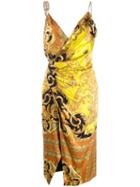 Versace Baroque Print Wrap Dress - Yellow