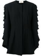 Sara Battaglia Ruffled Long Sleeved Blouse, Women's, Size: 44, Black, Polyester