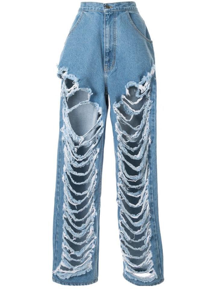 Pony Stone Distressed Wide-leg Jeans - Blue