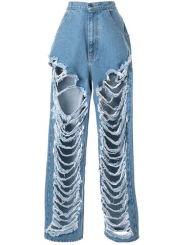 Pony Stone Distressed Wide-leg Jeans - Blue