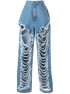 Pony Stone Distressed Wide-leg Jeans - Blue