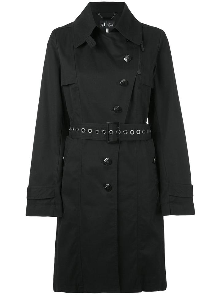 Armani Jeans - Double Breasted Trench Coat - Women - Cotton/polyester/wool - 40, Black, Cotton/polyester/wool