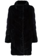 Yves Salomon Ribbed Button Down Coat, Women's, Size: 46, Black, Silk/mink Fur/polyester