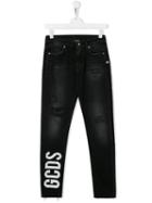Gcds Kids Logo Distressed Jeans - Black