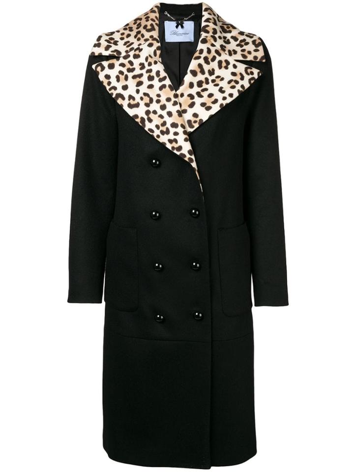Blumarine Leopard Print Collar Double Breasted Coat - Black