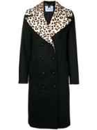 Blumarine Leopard Print Collar Double Breasted Coat - Black