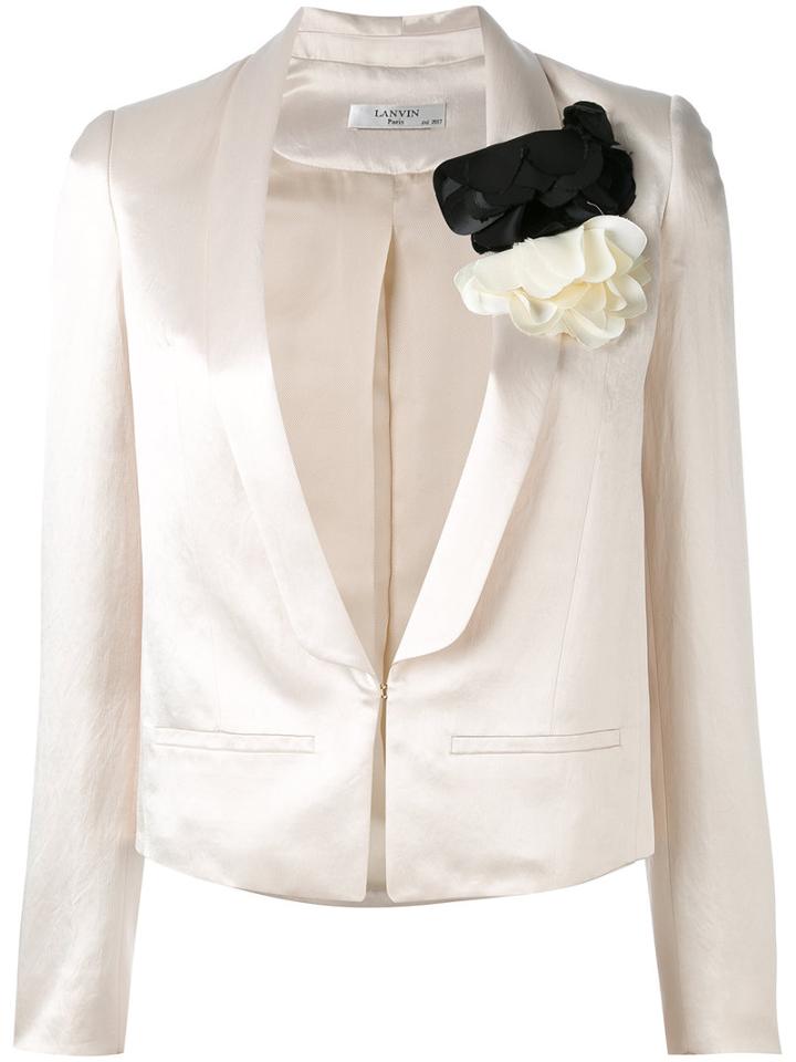 Lanvin - Fitted Embroidered Blazer - Women - Polyamide/polyester/acetate/glass - 40, Nude/neutrals, Polyamide/polyester/acetate/glass