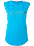 Balmain Logo T-shirt, Women's, Size: 40, Blue, Cotton