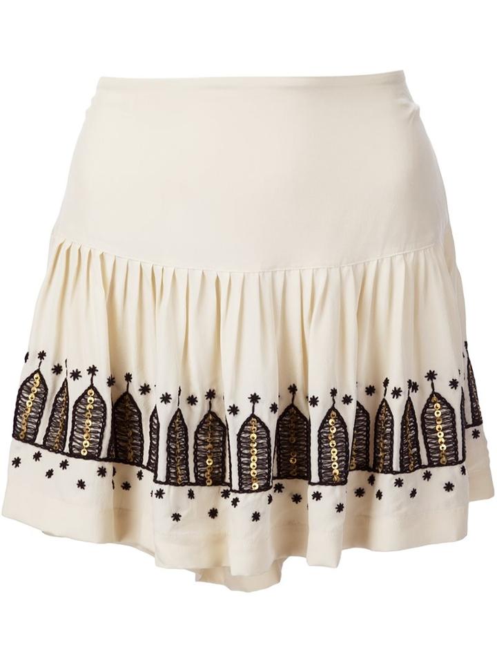 Figue 'chachani' Embroidered Pleated Skirt, Women's, Size: 8, Nude/neutrals, Silk