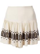 Figue 'chachani' Embroidered Pleated Skirt, Women's, Size: 8, Nude/neutrals, Silk