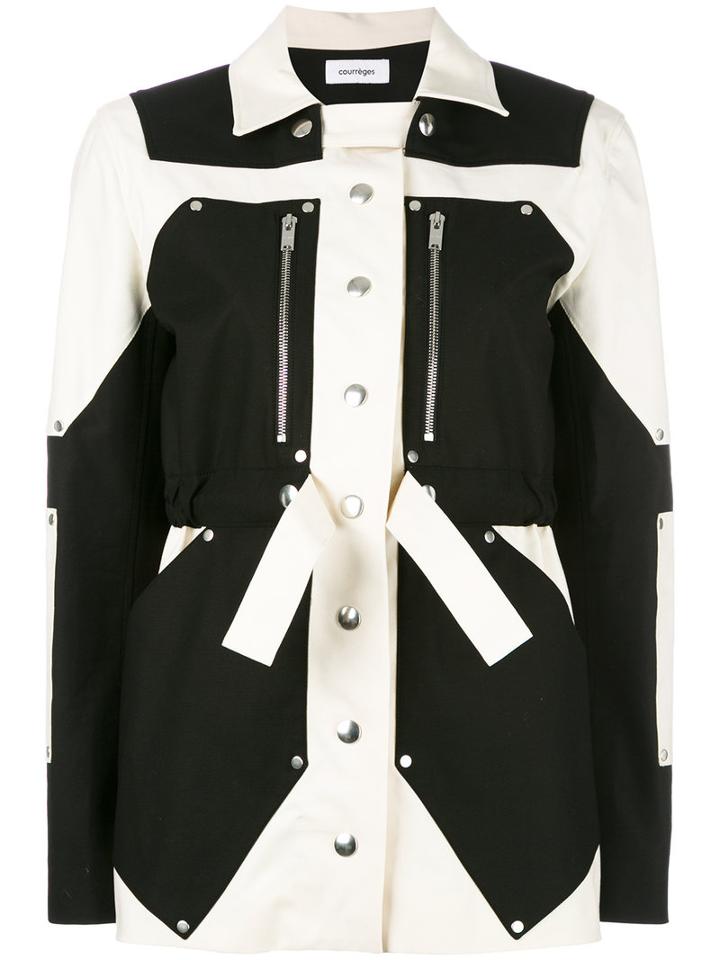 Courrèges Colour Block Parka Jacket, Women's, Size: 38, Black, Cotton/spandex/elastane