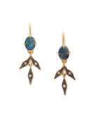 Cathy Waterman 22kt Gold And Blackened Opal Lyrical Wheat Earrings -