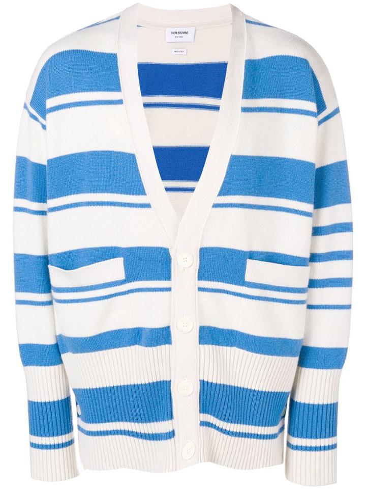 Thom Browne 4-bar Oversized Repp Stripe Cardigan - Blue