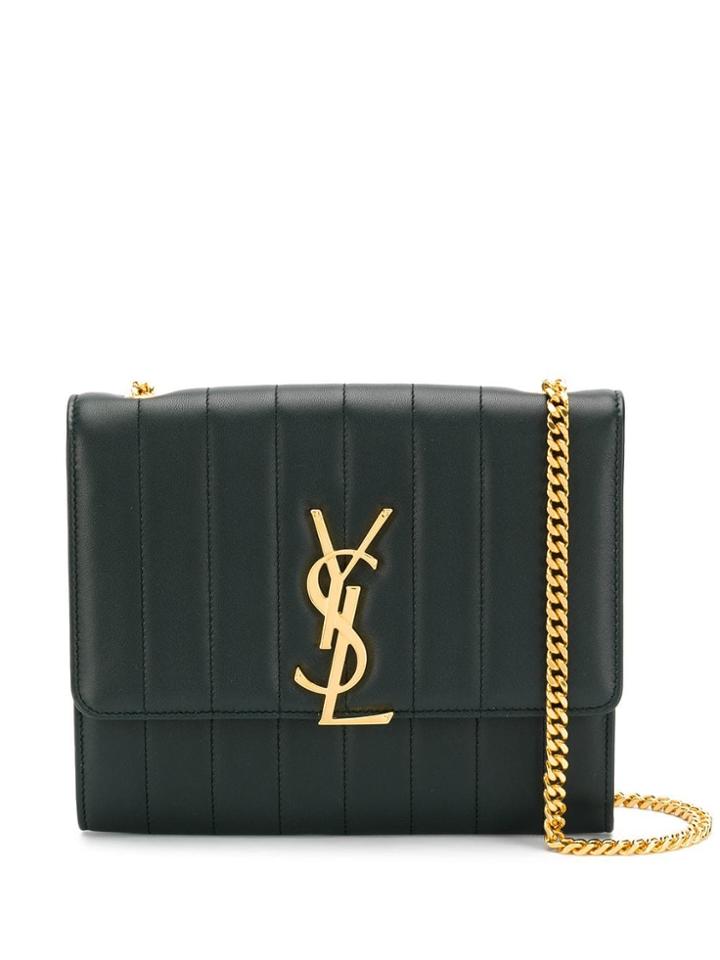 Saint Laurent Logo Ribbed Crossbody Bag - Grey