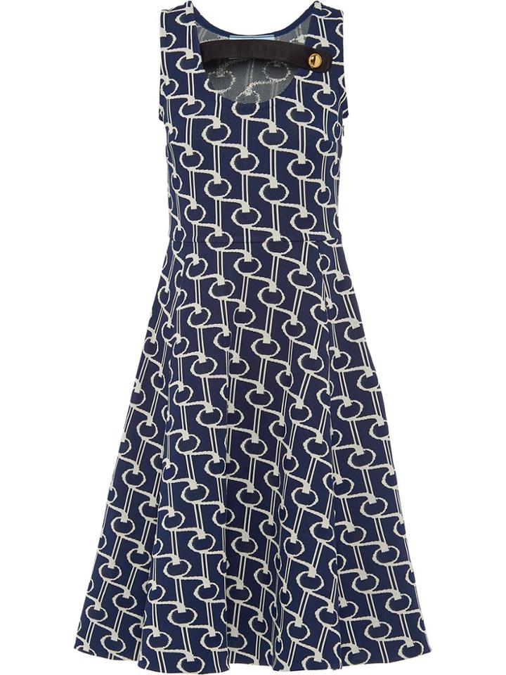 Prada Jacquard Motif Jersey Dress - Blue
